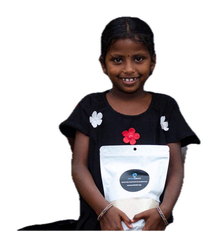 A girl smiling with her nutrition pack